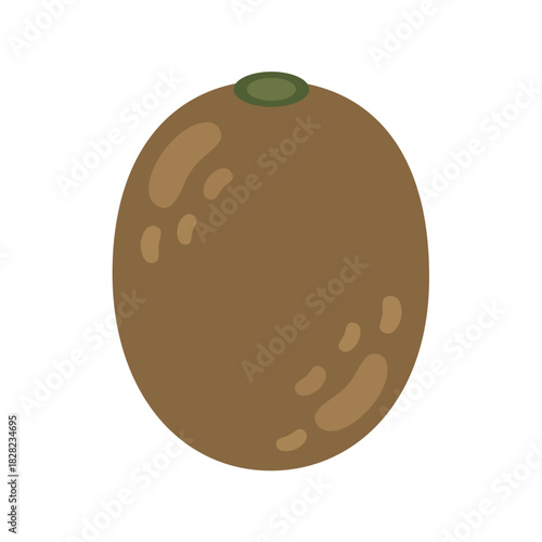 Simple, whole kiwi fruit illustration featuring the brown fuzzy skin and green stem cap, a healthy flat vector design element.