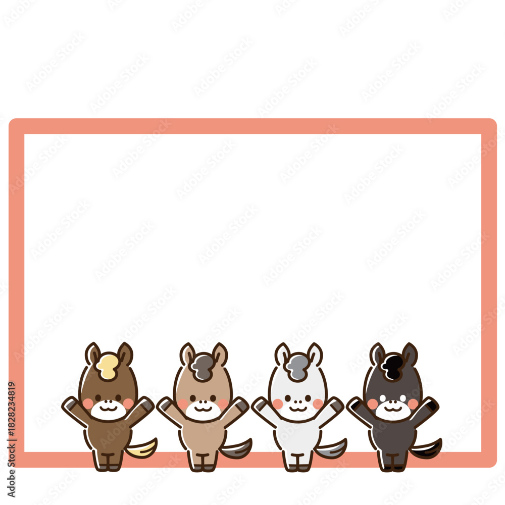 Obraz premium 両手を挙げた馬カルテットとフレーム