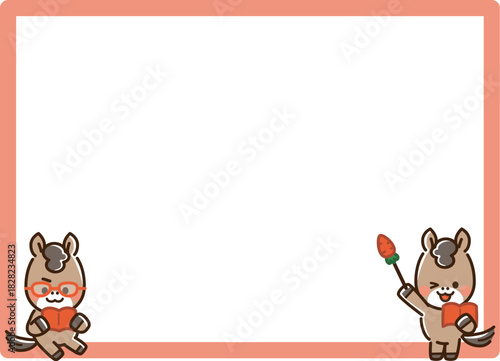 本を読む馬と指し棒を持った馬とフレーム