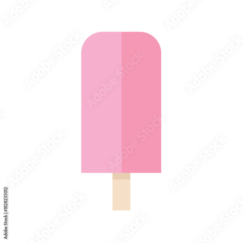 Simple pink popsicle on a stick, a sweet and refreshing frozen dessert flat vector icon for summer treats.