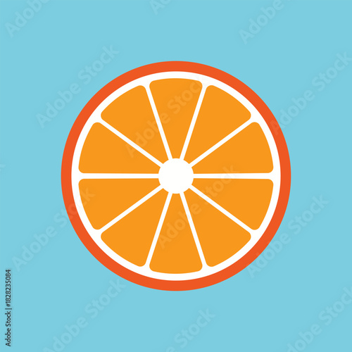 Perfectly round orange slice or cross-section showing segmented flesh and white pith, a refreshing flat vector icon for citrus drinks.