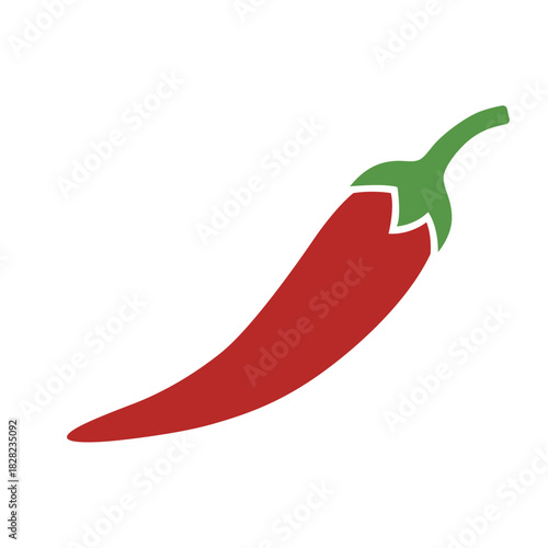 Vibrant red chili pepper with a green stem, a spicy cooking ingredient flat vector icon for flavor and heat.