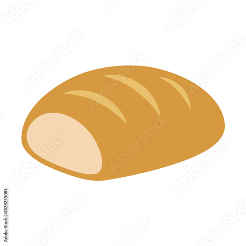 Simple loaf of freshly baked artisan bread with scored crust, a staple food flat vector illustration.