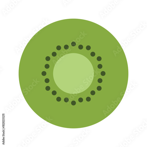 Cross-section of kiwi fruit with bright green flesh and black seeds, a refreshing flat vector icon for healthy food.