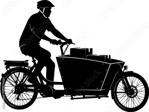 Electric Cargo Bike Delivery Silhouette - Sustainable Urban Logistics & Green Last-Mile Courier Vector Icon