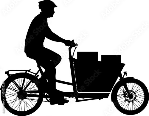 Electric Cargo Bike Delivery Silhouette - Sustainable Urban Logistics & Green Last-Mile Courier Vector Icon