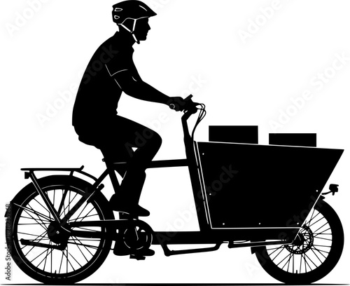 Electric Cargo Bike Delivery Silhouette - Sustainable Urban Logistics & Green Last-Mile Courier Vector Icon