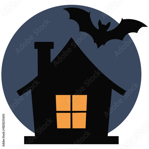 Haunted house on Halloween evening vector color drawing horror theme