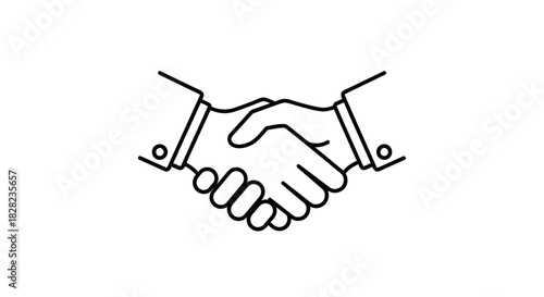 A simple line art illustration of two hands shaking in agreement or partnership.
