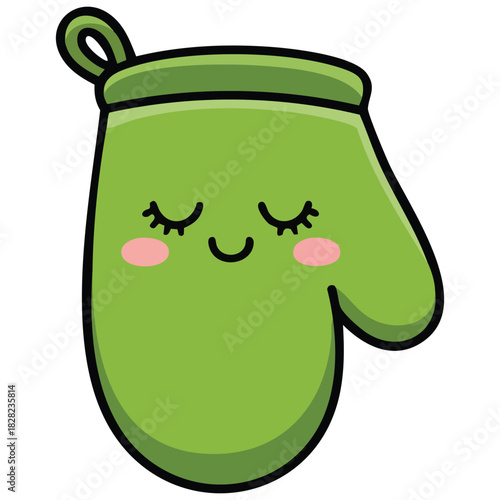 Cheerful oven mitt kitchen glove isolated vector illustration on white background