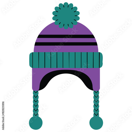 Knitted winter cap with bobble isolated vector illustration on white background