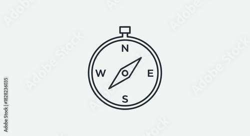 A simple, clean line art illustration of a compass with cardinal directions N, S, E, W clearly marked.
