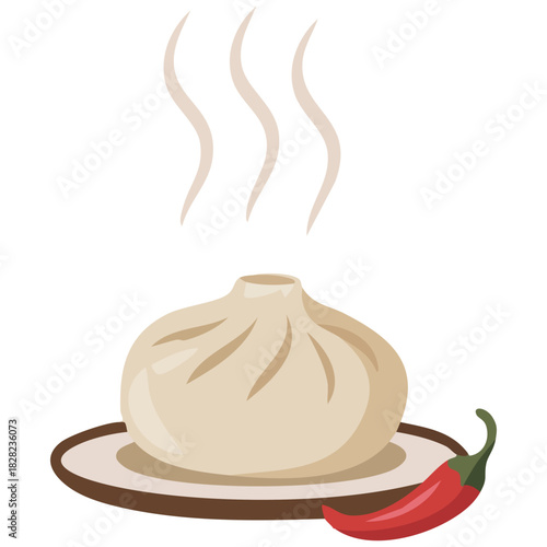 Delicious momo dumpling dish isolated vector illustration on white background