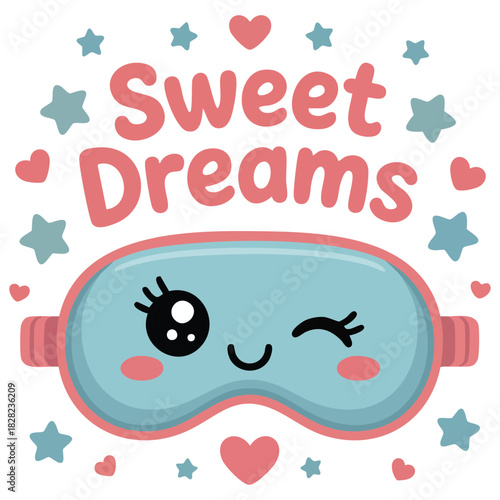 Cute turquoise sleep mask for sweet dreams relaxation vector illustration