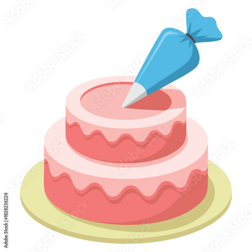 Dessert cake and icing bag with cream decoration vector illustration