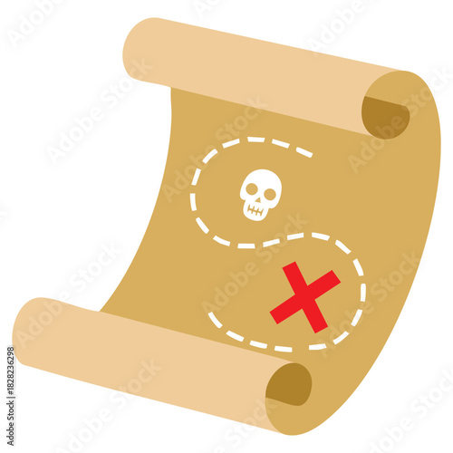 Treasure map vector flat icon isolated on white background adventure quest
