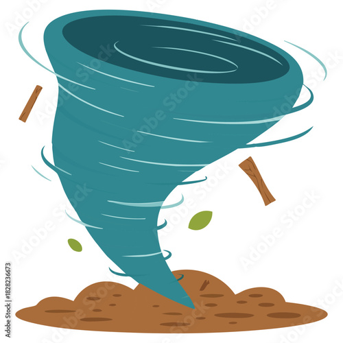 Blue whirlwind leaving destruction traces on ground vector