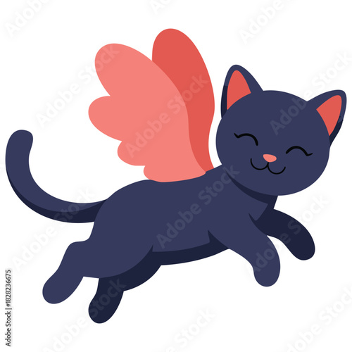 Cat with angel wings sitting and waiting patiently vector