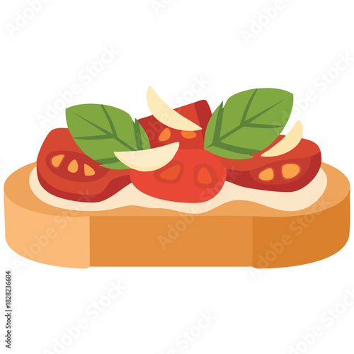 Tomato bruschetta icon cartoon vector toast food bacon sauce