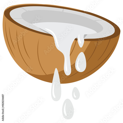 Coconut milk pouring from cracked coconut making splash vector