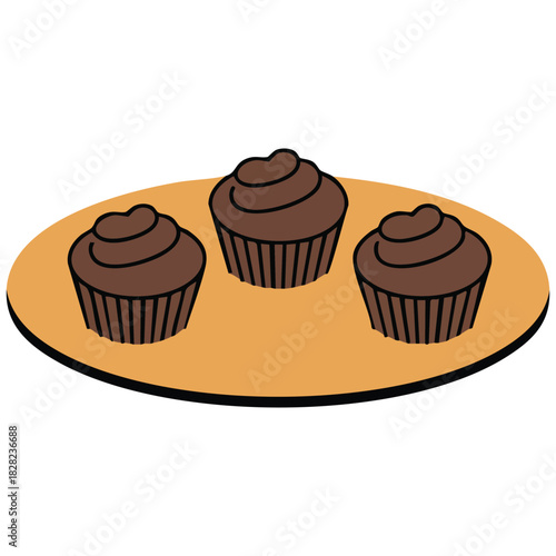 Chocolate cupcakes sitting on plate ready to eat dessert