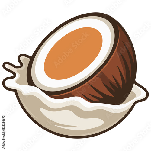 Fresh coconut milk pouring from fruit making splash vector