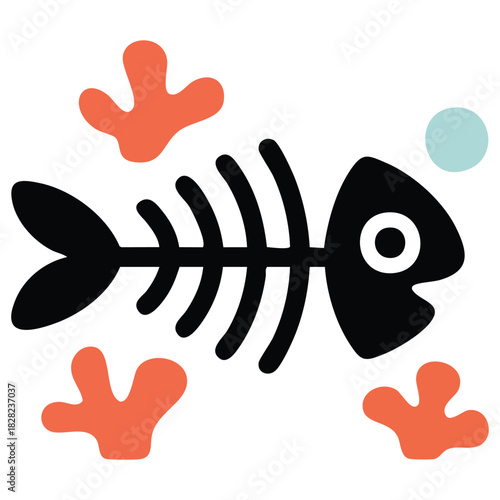 Freehand textured cartoon fish bones design isolated vector illustration on white background
