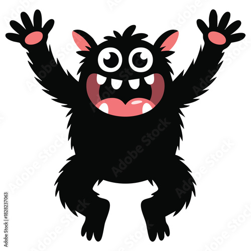 Cartoon monster head silhouette screaming with tongue teeth and upside down position isolated vector illustration on white background