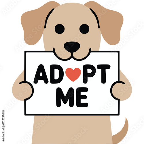 Puppy dog face looking upward toward red heart adoption concept isolated vector illustration on white background