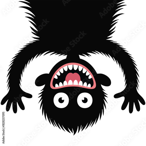 Funny monster silhouette screaming with facial features and hands hanging down isolated vector illustration on white background