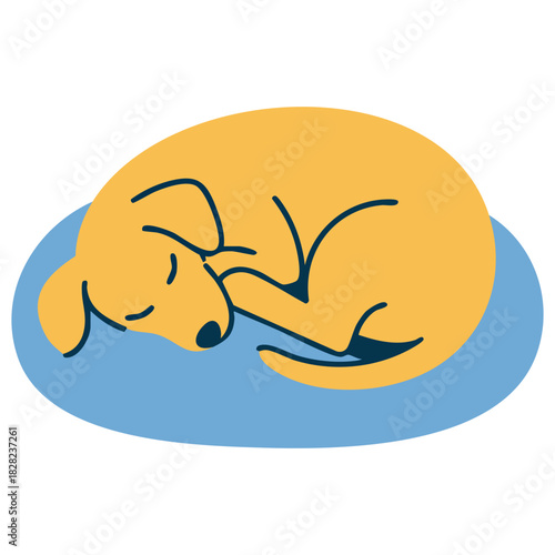 Pet dog sleeping soundly on plush cushion bed isolated vector illustration on white background