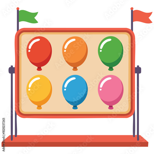 Carnival amusement park shooting gallery with balloon targets isolated vector illustration on white background