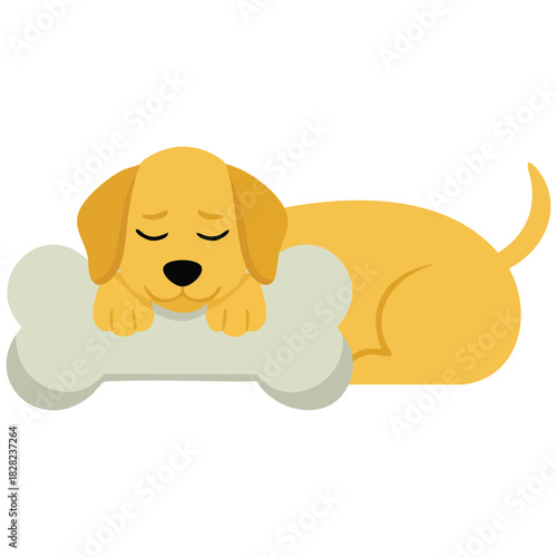 Sleeping dog resting comfortably on soft cushion bed isolated vector illustration on white background