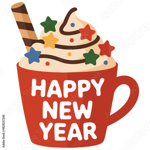 Hot chocolate drink with whipped cream and cinnamon spice isolated vector illustration on white background