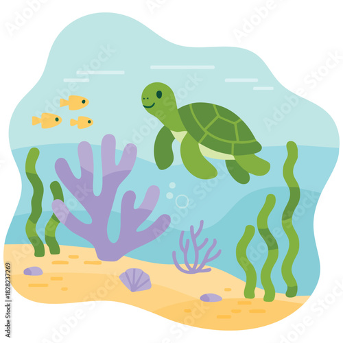 Colorful fishes living in coral reef under the sea scene isolated vector illustration on white background