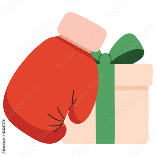 Boxing day concept with gift box and boxing glove isolated vector illustration on white background