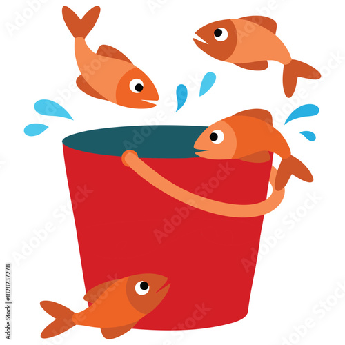 Fishes in bucket container isolated icon design isolated vector illustration on white background