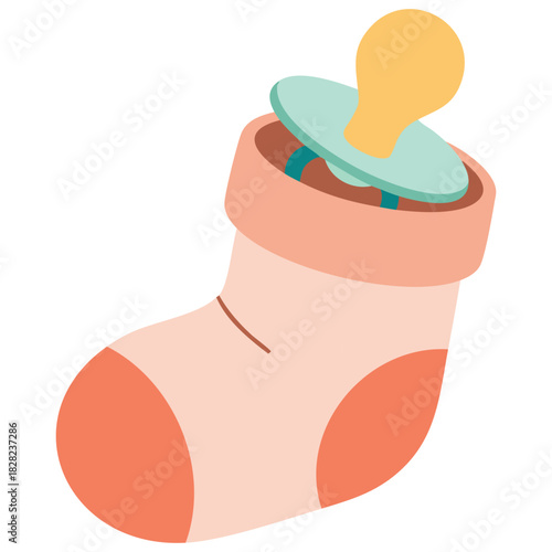 Infant baby pacifier with tiny sock companion isolated vector illustration on white background
