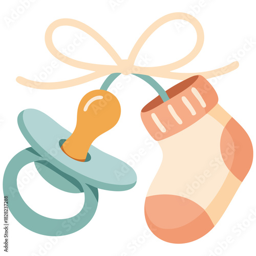 Little baby pacifier with sock accessory for infants isolated vector illustration on white background