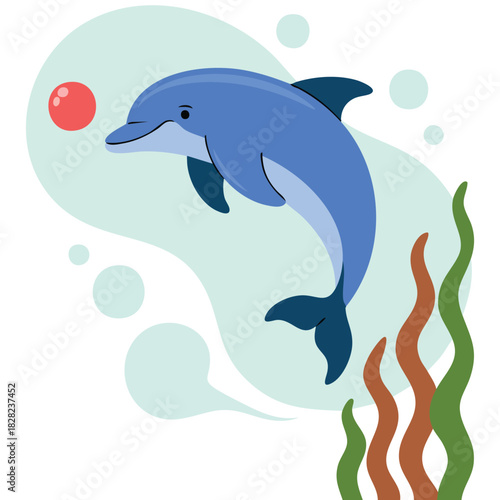 Funny dolphin character standing cartoon on white background isolated vector illustration on white background