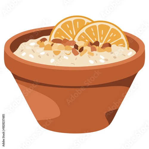 Cuban style rice milk pudding with spices isolated vector illustration on white background