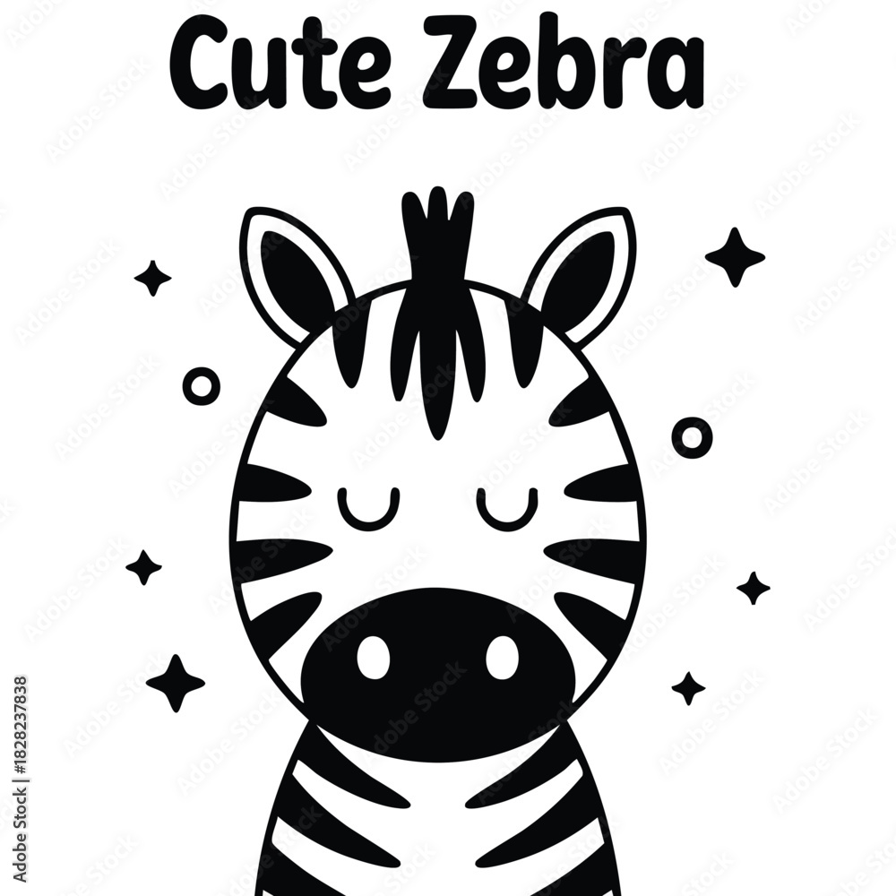 Naklejka premium Childish poster with cute cartoon zebra and lettering isolated vector illustration on white background