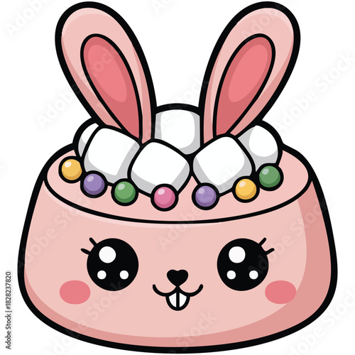 Bunny rabbit cake with sweet toppings for celebration isolated vector illustration on white background