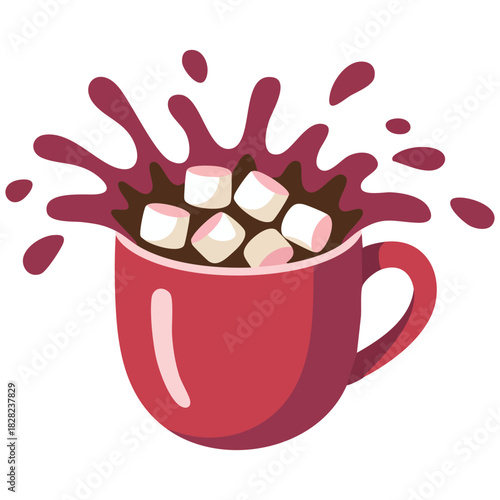 Hot chocolate with marshmallows hand drawn illustration isolated vector illustration on white background