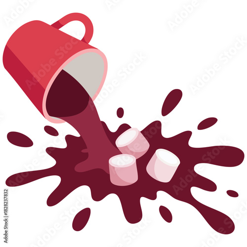 Hand drawn hot chocolate with marshmallows treat isolated vector illustration on white background