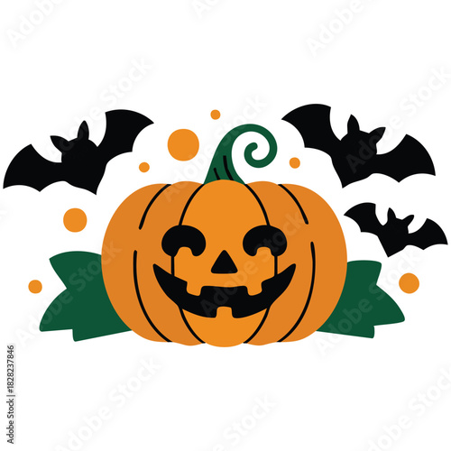 Halloween jack o lantern cute holiday character flat style isolated vector illustration on white background