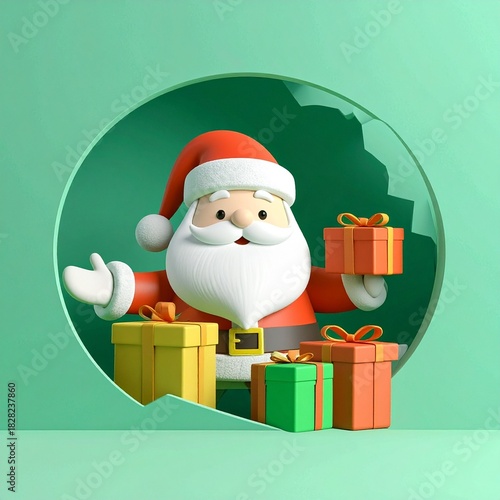 Cute Santa Claus with Colorful Gift Boxes.
