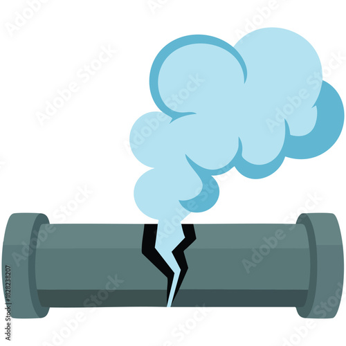 Broken pipes with steam leak plumbing problem isolated vector illustration on white background