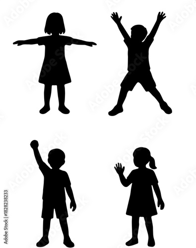 silhouettes of children playing happy