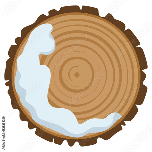 Tree log chopped trunk with snow forest element isolated vector illustration on white background